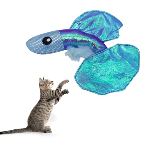 Andiker Cat Catnip Toys,Crinkle Catnip Fish with Rustling Shiny Crinkle Paper and Natural Catnip,Cat Interactive Toys for Indoor Cats for Promoting Digestion and Adjusting Emotion (Blue Fish)