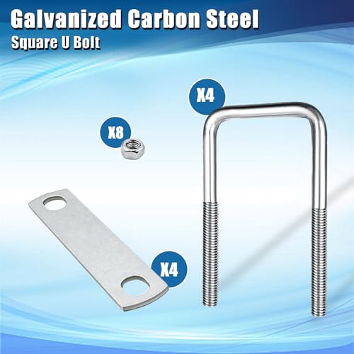 Image of Square U-Bolt, Stainless Steel Square Bend U Bolts with Nuts and Frame Plate for Automobiles Trailer, Ski Boat, or Sailboat Trailer, 2 inch W x 4.3 L,M10*50 * 130