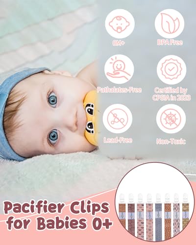Image of babygoal Baby Pacifier Clips 8 Pack, Pacifier Holder Clips Fits for Most Pacifier and Binkies-Neutral Color 8PB25