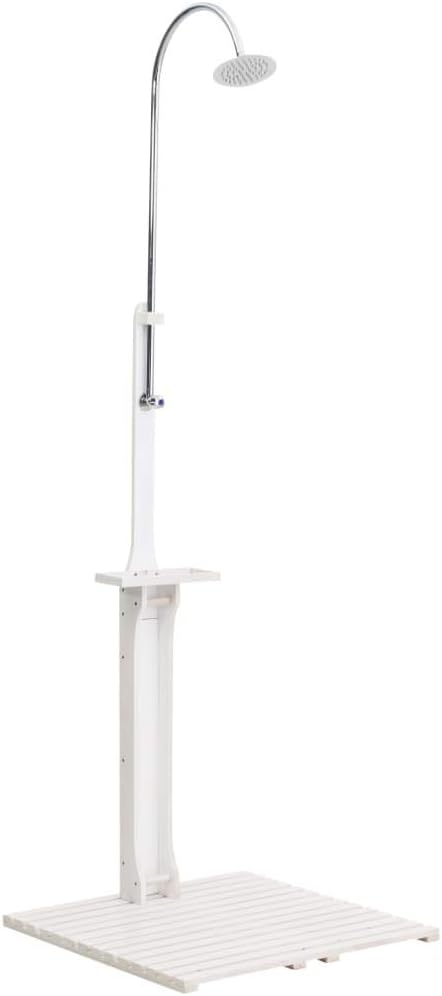 Outdoor Garden Shower White Wood, Rotatable Shower Nozzle Adjustable Level for Water Pressure for Outdoor Backyard Poolside Beach Pool Spa, 29.5"x29.5"x87"(Style C)