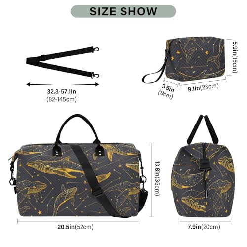 Large Travel Duffel Bag Sports Tote Gym Bag Overnight Weekender Bags Line Whale Carry On Luggage with Toiletry Bags3