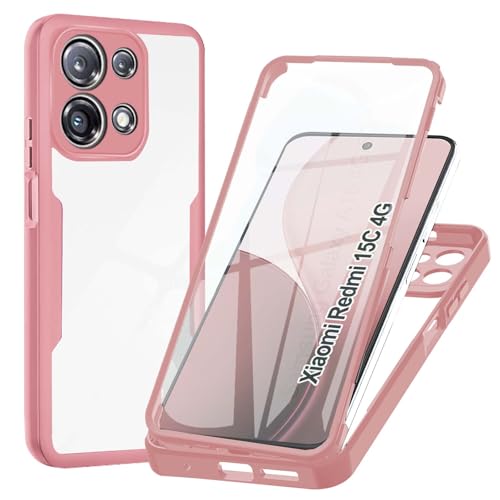 WeiCase Cover per Xiaomi Redmi 15C 4G, Custodia Antiurto con Protezione dello Schermo Integrata, 360° Sottile Cover Transparente Silicone Custodia per Redmi 15C 4G, Rosa