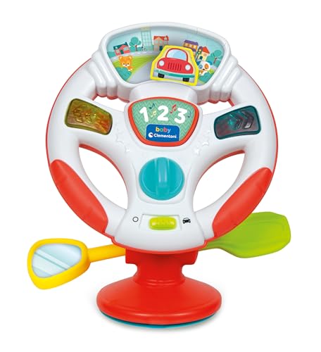 Clementoni - Lenkrad Spielzeug für Kinder, Drehen und Fliegende Führung Aktivität - Interaktives Geschenk mit Licht und Geräuschen, Spiel mit Saugnapf für Kinderhochstuhl 6-36 Monate, Batterien