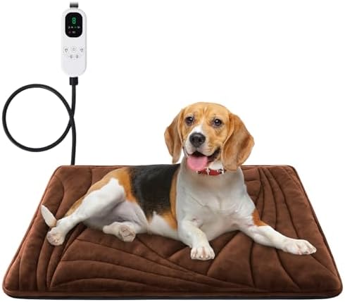 Pet Heating Pad with Washable Cover, Soft Plush Dog Heating Pad with 9 Adjustable Temperature and 4 Timer, Chew-Resistant Cord, Electric Heated Pet Mat, Indoor Use for Dogs and Cats