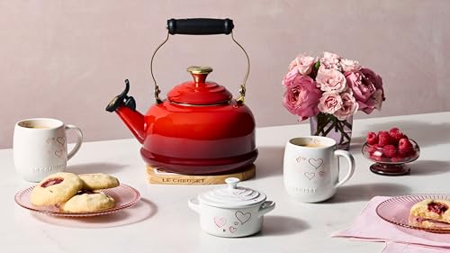 Image of Le Creuset Enamel on Steel Whistling Tea Kettle, 1.7 Qt., Cerise /Heart Knob