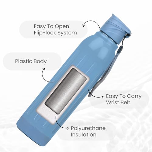 Image of FLAIR Arrow 900 Stainless Steel Water Bottle Set of 2 (650 ml Each), Blue, Hot & Cold, Leakproof, BPA-Free, ISI Certified, Stainless Steel Bottle for Office, Gym, Travel, Trekking & Outdoor Sports