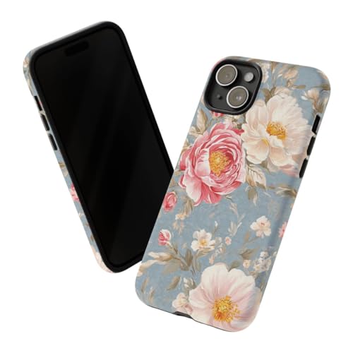 Coque iPhone 15 Plus motif floral romantique rose et blanc avec finition rigide mate - 2