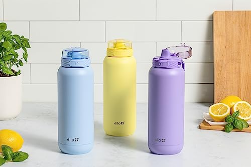 Image of Ello Cooper 40oz Stainless Steel Water Bottle with Straw and Carry Handle, Double Walled and Vacuum Insulated Metal, Leak Proof Locking Lid with Soft Silicone Spout, Reusable, BPA Free, Lemonade