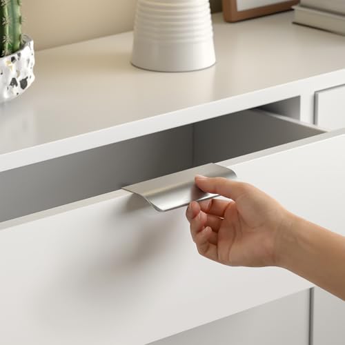 Image of Goldenwarm Brushed Nickel Cabinet Handles 3 Inch 100 Pack, Finger Pulls for Cabinets, Edge Pull for Dresser Drawers, Aluminum Alloy, Modern Kitchen Hardware for Dresser Bathroom Closet and Cupboard