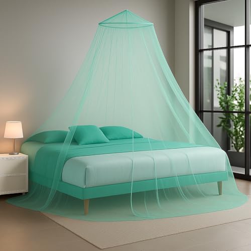 Image of Polyester Hanging Round Mosquito Net for Double Bed, King Size Bed (Sea Green)