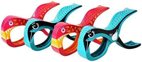 Tuuli Beach Towel Pegs 4pcs High Quality Large Towel Clips for Sunbeds Sun loungers Keep Beach Accessories in Place Colorful Design 2 Shark Pink + 2 Parrot Turquoise