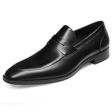 GIFENNSE Men's Dress Shoes Slip-On Loafers Formal Leather Black