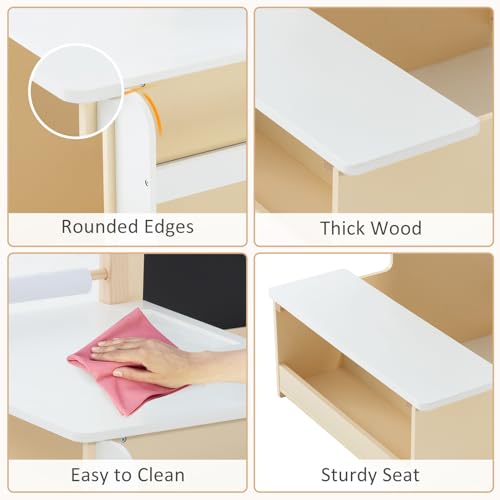 INFANS 3 in 1 Kids Art Table and Chair Set, Toddler Craft and Play Wood Activity Desk with Double-Sided Easel Blackboard Whiteboard, Paper Roll for Writing, Children Furniture for Daycare Nursery - image 7