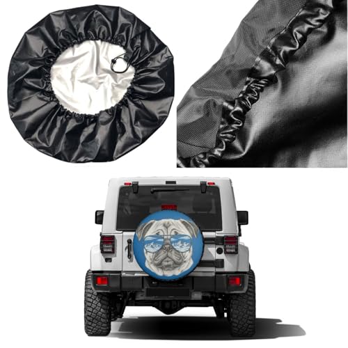 Image of Delerain Pug with Sunglasses Spare Tire Covers for RV Trailer SUV Truck and Many Vehicle, Wheel Covers Sun Protector Waterproof, (14 Inch for Diameter 23 inch-27 inch)