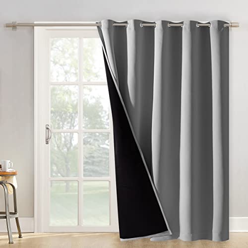 NICETOWN Silver Grey Extra Wide Patio Door Curtain, Super Heavy-Duty Thermal Sliding Glass Door Lined Drape, Privacy Assured 100% Blackout Window Trea