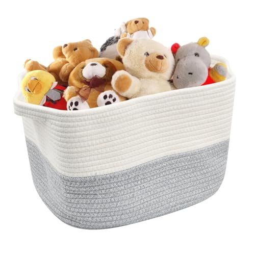 Chstarina Paniers de rangement en corde de coton tressée,Panier Rangement,paniers de rangement pour salle de bain,Paniers Tressés Pour Salle De Bain, Jouets, Maquillage décoration,Blanc & Gris clair