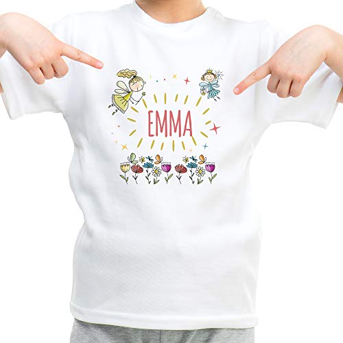 LolaPix Camiseta Infantil Personalizada con Nombre/Texto. Regalos Infantiles Personalizados. Varios Diseños a Elegir. Manga Corta. Tacto Algodón. Hadas