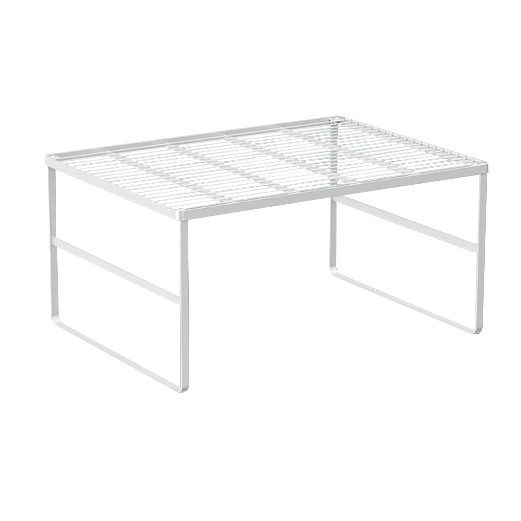Küchenschrank, Aufbewahrungsregal, stapelbar, Draht, Gewürzregal, Organizer, robust, platzsparend für Badezimmer, Schlafzimmer, Schrank, Waschküche, Büro, Arbeitsplatte, Weiß, 1 Stück