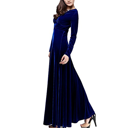Inshine Women Long V-Neck Velvet Stretchy Cocktail Formal Evening Maxi Dresses Blue-M