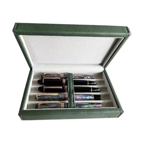 Image of 5Slots Genuine Leather Handmade Pen Case - Double Match Color Pen Organizer & Protective Sleeve Cover - Storage Gift Box