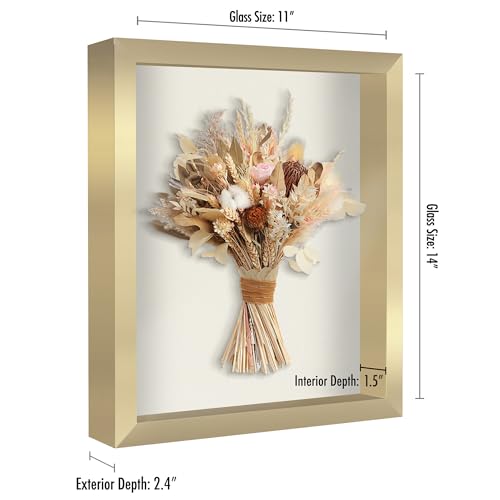 Image of Americanflat 11x14 Shadow Box Frame with Shatter-Resistant Glass - Silhouette Collection - Large Shadow Box Display Case for Tabletop and Wall Display - Gold with Soft Felt Back