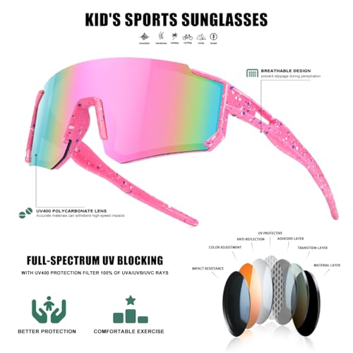Image of SEKKAF Kids Sunglasses Youth Baseball Sunglasses for Boys Girls Softball Sports Sun Glasses UV Protection