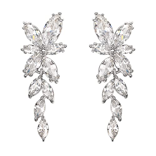 Crysdue Pendientes colgantes de gota de circonita cúbica marquesa, aretes de boda para novias, damas de honor, mujeres, bailes de graduación, Latón, Circonia cúbica