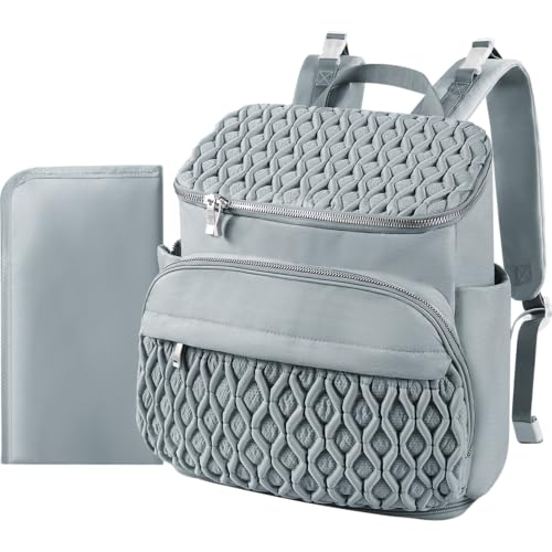 Image of NatuFuse Baby Diaper Bag, Multi-Function Baby Bag for Mom Dad, Diaper Backpack with Changing Pad Stylish Pañaleras para Bebe Stroller Straps, Newborn Baby Essentials Must Haves for Women Grey Green