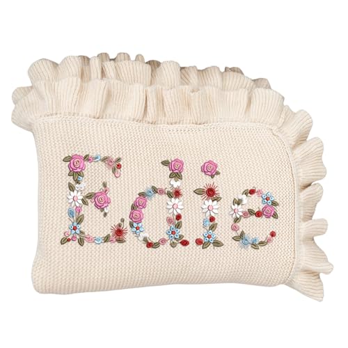 SWaddle AN Personalized Floral Embroidered Name Blanket – Soft Cotton Knit Newborn Blanket, Custom Keepsake Gift, Cozy Cover for Girls, Unique...