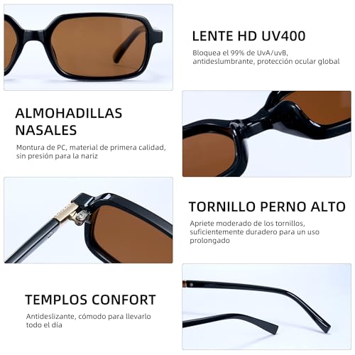 Cyxus Rectangular Sunglasses Womens Men Polarized Small Retro Vintage Fashion Trendy 90s Sunnies P13182