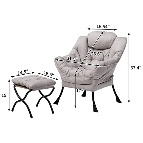 HollyHOME Lazy Chair with Foldable Ottoman, Accent Comfy Lounge Armchair and Folding Footrest Stool, Leisure Sofa Reading Chair and Footstool for Living Room, Bedroom, Dorm,Textured Grey
