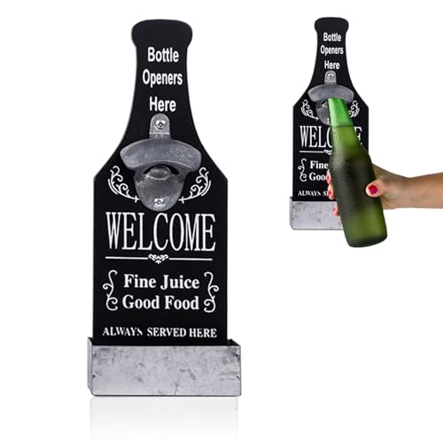 FEMONGY abridor cerveza pared, sacacorchos con contenedor de recogida, abridor de botellas, abridor de cerveza para bar, cocina, patio, abridor de botellas de pared - regalos para hombre (Negro)