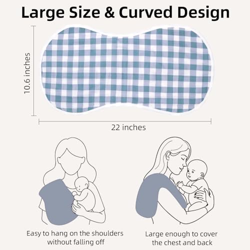 Image of LifeTree Muslin Baby Burp Cloths - 2 Pack 70% Viscose from Bamboo and 30% Cotton Large 22'' by 10.6'' Absorbent Milk Spit Up Rags - Burping Cloths for Newborn, Girls Boys, Sea Turtle & Blue Checkered