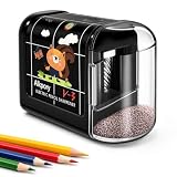 Alkpory Battery Operated Electric Pencil Sharpener for Kids, Auto Stop Safety Switch, Fast Pencil Sharpener for No.2 and Colored Pencils, Portable Desk Sharpener for School, Home, Office, Black
