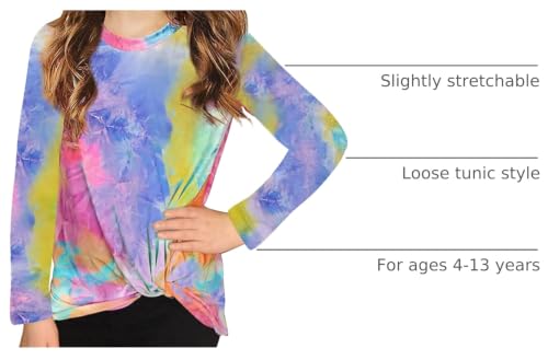 Image of Ecokauer Girls Casual Tunic Tops Knot Front Long Sleeve Loose Soft Blouse T-Shirt Size 4-13