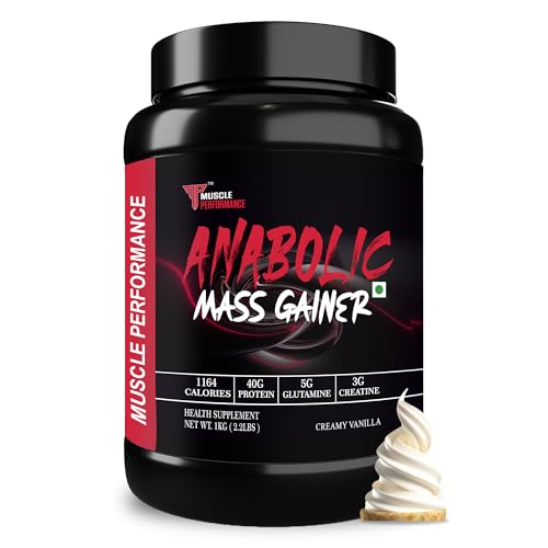 Muscle Performance Anabolic Mass Gainer Powder with Creatine | High Protein Carbs Mass/Weight Gainer for Muscle Gain & Fast Growth With , Whey Protein Concentrate, Digestive Enzymes 1kg, Creamy Vanilla