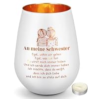 Windlicht Mit Gravur „Glück Ist Eine Schwester Wie Dich Zu Haben“ – Mattweiß & Gold, Geschenk Für Schwester