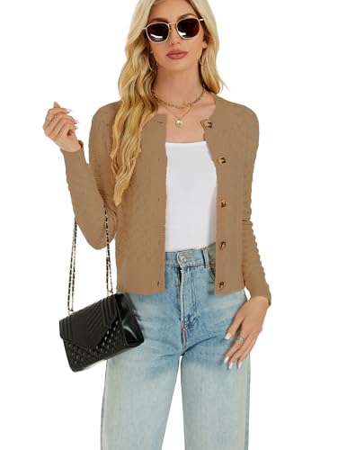 Image of Women's Long Sleeve Cropped Knitted Sweater Cardigan Button Down Open Front Knitted Shrug Sweaters