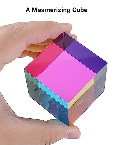 Image of iKeelo Color Cube (70mm) with Stand - Mesmerizing Color Mixing Acrylic Glass Prism for Color Recognition, A Fun Conversation Starter