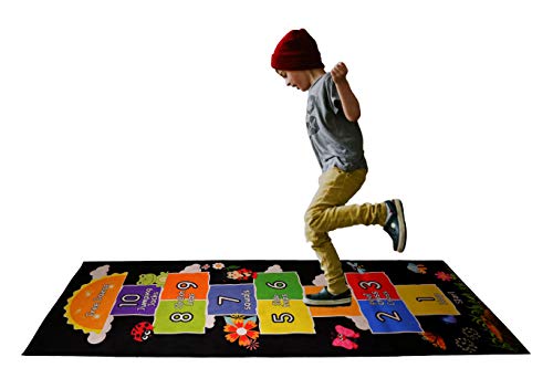 Mambu Essentials Hopscotch Rug - Kids Rug - Playroom Rug For Kids Room, Daycare, Nursery - Cute Indoor Or Outdoor Play Carpet For Children - Fun, Educational Games For Boys & Girls (Black) #TOP5