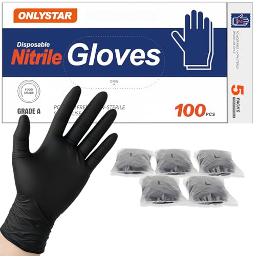 ONLYSTAR 5-Mil Food Grade Disposable Nitrile Gloves Large 100Pcs + 5 Pairs Individually Wrapped Cooking Gloves Latex & Powder Free Touchscreen Textured for Cleaning BBQ Grill Tattoo Barber