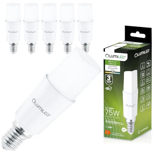 Lumiled 6x E14 LED Lampen Stabform 10W (75W) LED Stick Birnen Glühbirne 1055lm Neutralweiß 4000K Maiskolben Leuchtmittel Energiesparlampe Blendfreie Beleuchtung für Leselampe T45 Stablampe