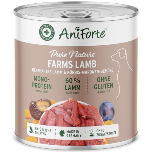 AniForte Hundefutter Nass FarmsLamb 6 x 800g – Nassfutter für Hunde, Frisches Lamm mit Gemüse & Früchten, hoher Fleischanteil, Natürliches Hundenassfutter glutenfrei