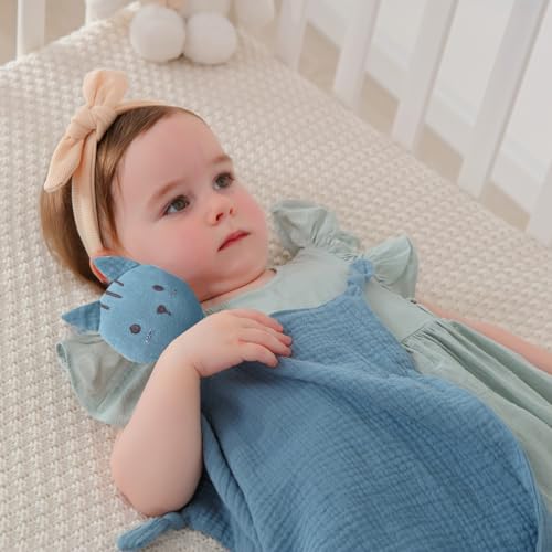 Image of insular Lovey Blanket for Boys and Girls, Organic Cotton Muslin Security Blanket for Babies, Soft Breathable Lovie Soothing Towel for Newborn and Infant, Blue Cat&Gray Cat