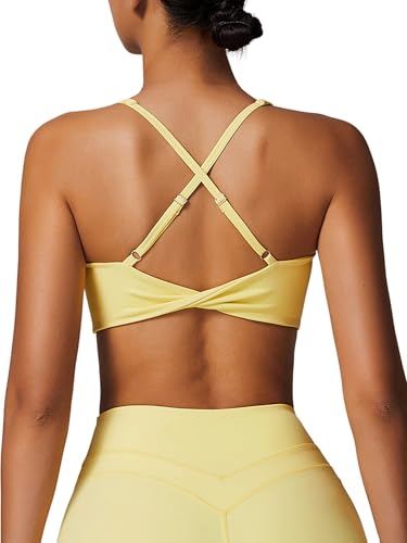 Image of ABOCIW Womens V Neck Twist Back Sports Bra Padded Low Impact Fitness Yoga Bra Workout Crop Top