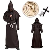 【Priester Kostüm mit Kapuze Design】 - Die Kapuze ist ein wichtiger Teil des Kostüms eines Mönchs oder Priesters. Sie ist an der Robe befestigt und kann hochgezogen werden, um den Kopf zu bedecken. Die Kapuze verleiht eine geheimnisvolle Atmosphäre und eine mittelalterliche Ästhetik.