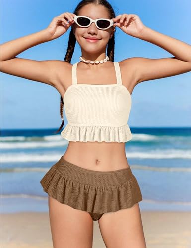 Migu Girls Swimsuits with Ruffled Hem Cute Bikini 2 Piece Bathing Suits for Girls Swimwear3