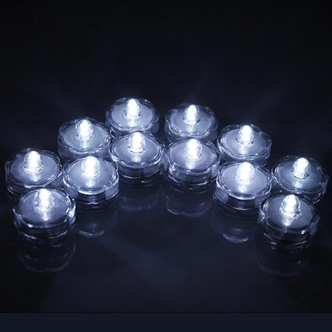 IMAGE Submersible Pond Lights 12 Pack LED Underwater Tea Lights Battery Operated Candles for Vase Water Tank Wedding Party Home Decor Floral Cool White