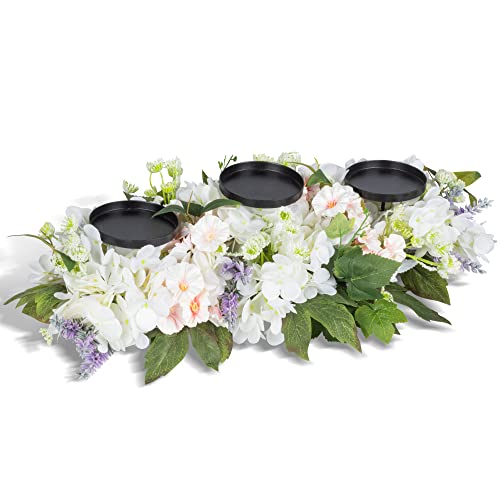Ki Store Floral Candle Centerpiece White Hydrangea Flower Pillar Candle Holder For Wedding Dinning Table Tabletop Mantel Decor #TOP7