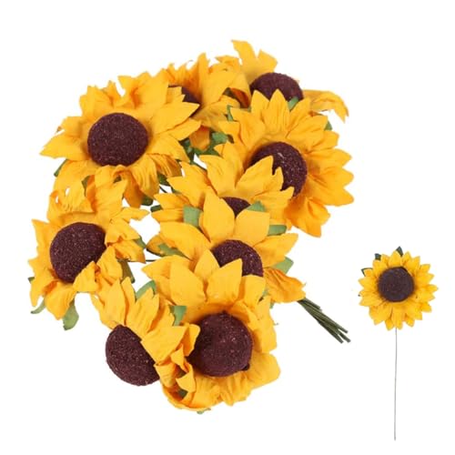 QOWIJEX 100 Pièces Tournesol Artificielle Fausse Bouquet de Tournesol avec Tige Fleurs Floral Décoration Carte pour Fête Mariage Travaux Manuels Festival...